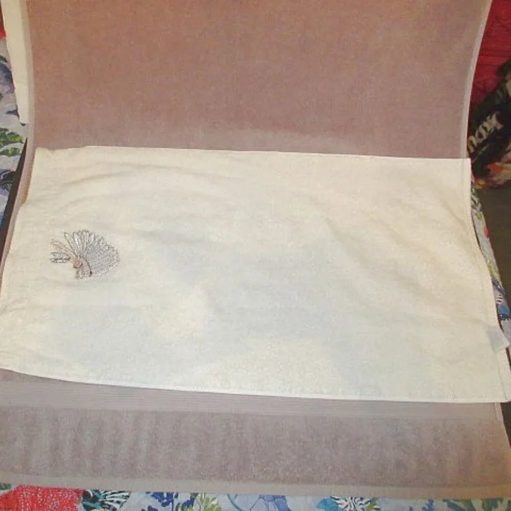Vtg Native American Headress Hand Towels Set Of 2 Cotton Southwest Tribal USA